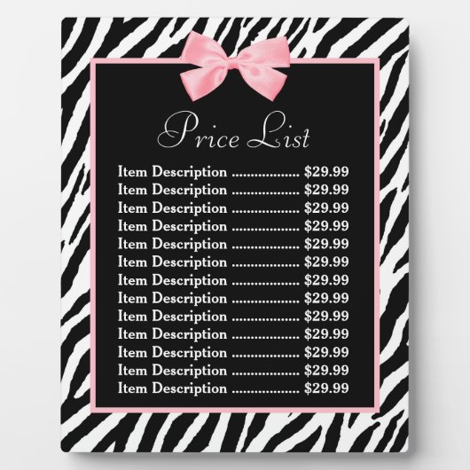 Chic Zebra Print True roze lintprijslijst Fotoplaat (Voorkant)