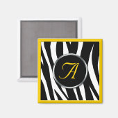 Chic Zebra Print Yellow Monogram Magnet (Voorkant / Achterkant)