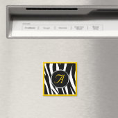 Chic Zebra Print Yellow Monogram Magnet (Insitu (Vaatwasser))
