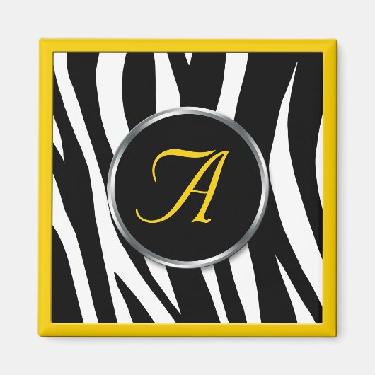 Chic Zebra Print Yellow Monogram Magnet (Voorkant)