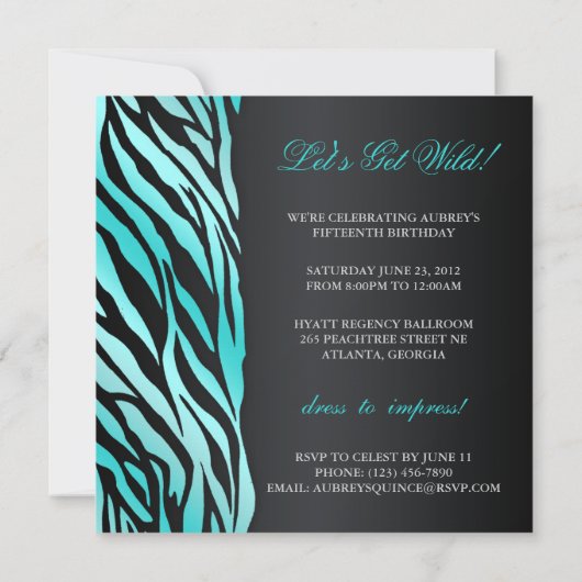 Chic Zebra Quinceañera nodigt uit met juwelen Kaart (Achterkant)