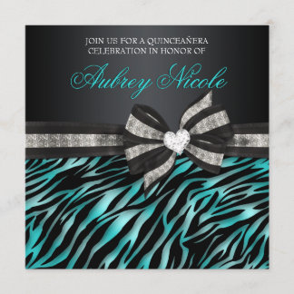 Chic Zebra Quinceañera nodigt uit met juwelen Kaart