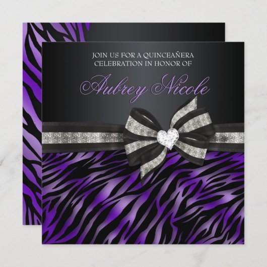 Chic Zebra Quinceañera nodigt uit met juwelen Kaart (Voorkant / Achterkant)