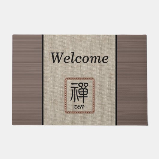 Chic Zen houtnerf jute print gepersonaliseerd Deurmat (Voorkant)
