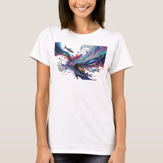 Chic Zilver ABSTRACTE KUNST Modeprint T-shirt (Voorkant)