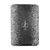 Chic Zilver Glitter Confetti Monogram Zwart Badmat (Voorkant Verticaal)