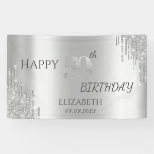 Chic Zilver Glitter Druppels 50e Verjaardag Spandoek
