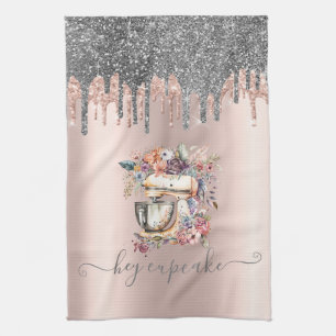 Chic Zilver Glitter Druppels Bloem Mixer Roze Goud Theedoek