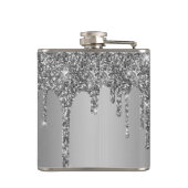 Chic Zilver Glitter Druppels Glans Monogram 180 ml Heupfles (Achterkant)