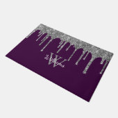 Chic Zilver Glitter Druppels Monogram Naam Paars Deurmat (Schuin)