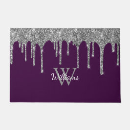 Chic Zilver Glitter Druppels Monogram Naam Paars Deurmat
