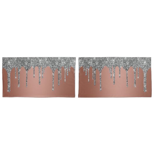 Chic Zilver Glitter Glans Drips Roze Goud Kussensloop (Voorkant-Set)