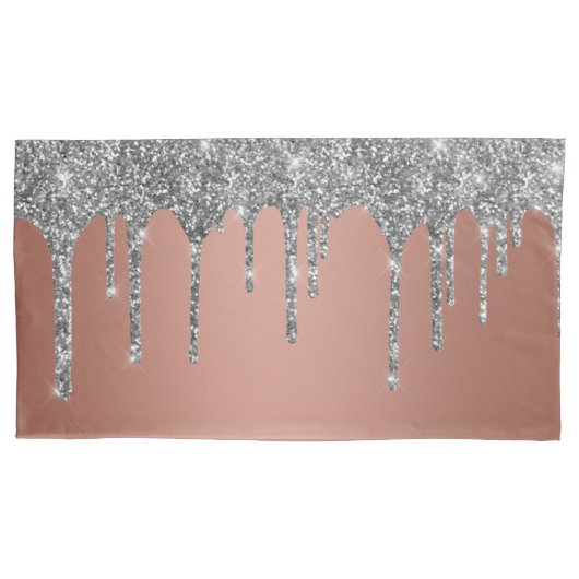 Chic Zilver Glitter Glans Drips Roze Goud Kussensloop (Voorkant-Links)