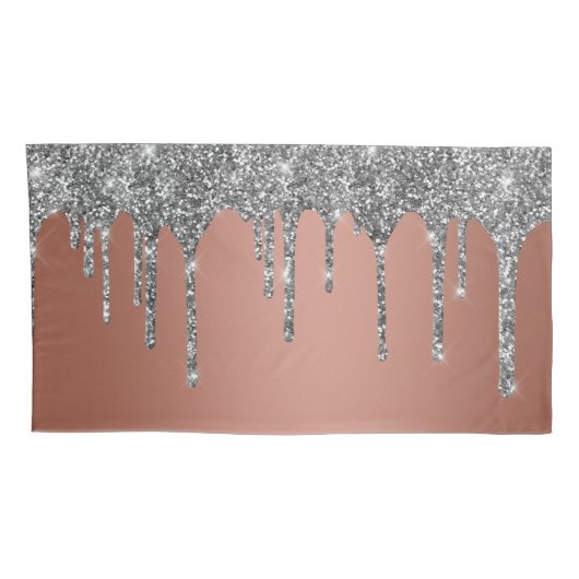 Chic Zilver Glitter Glans Drips Roze Goud Kussensloop (Achterkant-Rechts)