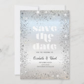 Chic Zilver Glitter Stof Confetti Save The Date (Voorkant)