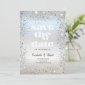 Chic Zilver Glitter Stof Confetti Save The Date (Staand voorkant)