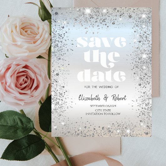 Chic Zilver Glitter Stof Confetti Save The Date