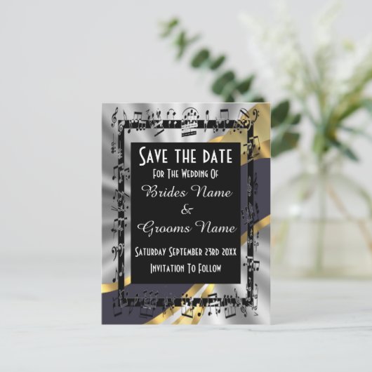 Chic zilver, goud en zwart slaan de datum op aankondigingskaart (Staand voorkant)