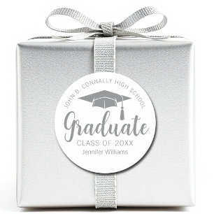 Chic Zilver Grijs Afstudeer Geschenk Afstudeerfees Ronde Sticker