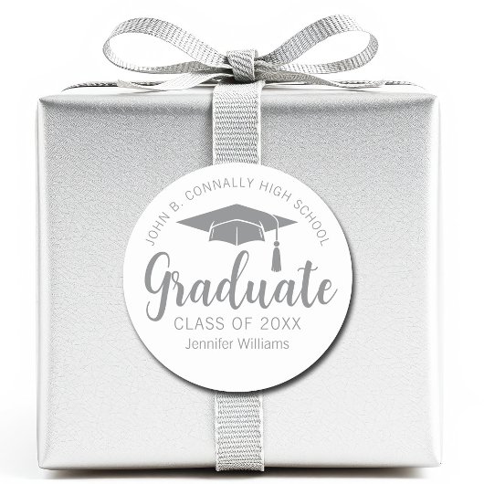 Chic Zilver Grijs Afstudeer Geschenk Afstudeerfees Ronde Sticker