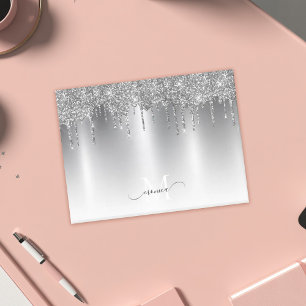 Chic Zilver Grijs Druppel Glitter Monogram Naam Post-it® Notes