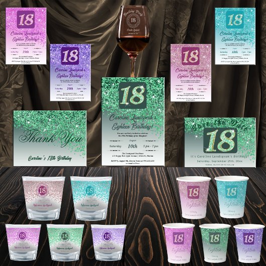 Chic Zilver & Groene Glitter 18e Verjaardag Gift Shot Glas