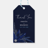 Chic Zilver & Marine Blauwe Bloemen Huwelijk Cadeaulabel (Achterkant)