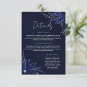 Chic Zilver & Marine Blauwe Bloemen Huwelijk Informatiekaartje (Staand voorkant)
