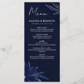 Chic Zilver & Marine Blauwe Bloemen Huwelijk Menu (Voorkant)