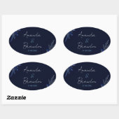 Chic Zilver & Marine Blauwe Bloemen Huwelijk Ovale Sticker (Vel)