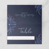 Chic Zilver & Marine Blauwe Bloemen Huwelijk Plaatskaartje (Buitenkant ongevouwen)