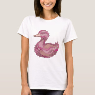 Chic Zilver ROZE EEND Artistiek Motief T-shirt