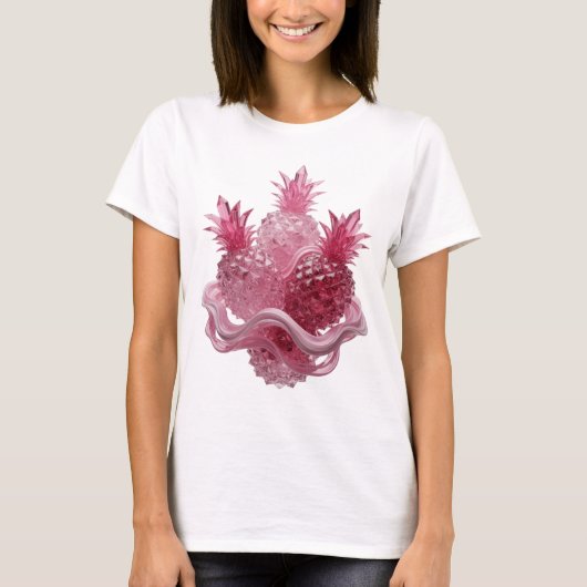 Chic Zilver ROZE GLAS ANANAS Text Design T-shirt (Voorkant)