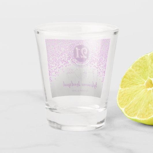 Chic Zilver & Roze Glitter 21ste Verjaardag Gift Shot Glas (Achterkant)