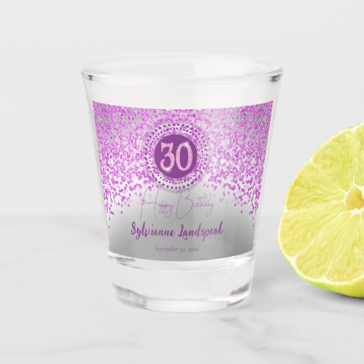 Chic Zilver & Roze Glitter 30ste Verjaardag Gift Shot Glas (Voorkant)
