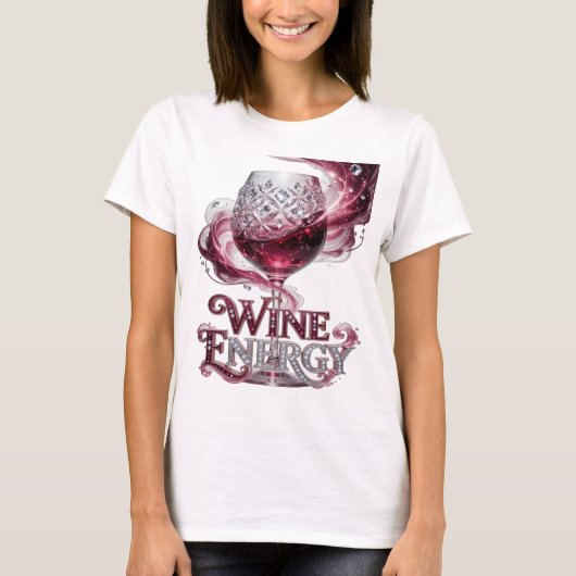 Chic Zilver WINE ENERGY 3D Tekst Kunst T-shirt (Voorkant)
