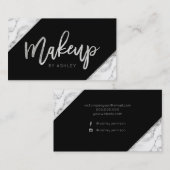 Chic zilver wit marmer script make-up typografie visitekaartje (Voorkant / Achterkant)