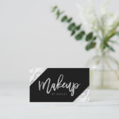 Chic zilver wit marmer script make-up typografie visitekaartje (Staand voorkant)