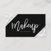 Chic zilver wit marmer script make-up typografie visitekaartje (Voorkant)