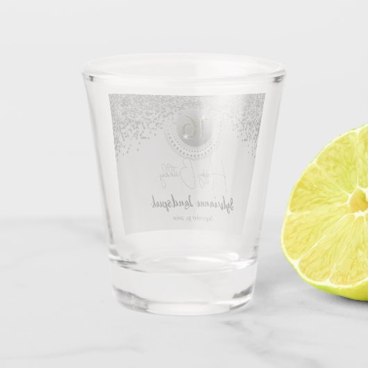 Chic Zilver & Zwart Glitter 16e Verjaardag Gift Shot Glas (Achterkant)