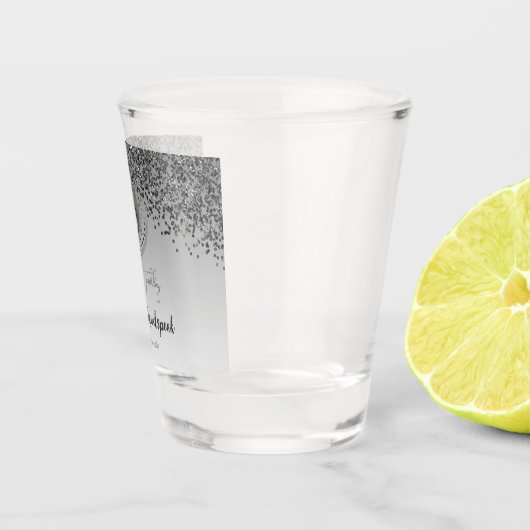 Chic Zilver & Zwart Glitter 16e Verjaardag Gift Shot Glas (Rechts)
