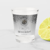 Chic Zilver & Zwart Glitter 16e Verjaardag Gift Shot Glas (Voorkant)