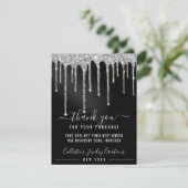 Chic Zilver Zwart Metallic Glitter Druppels Kortin Bedankkaart (Staand voorkant)