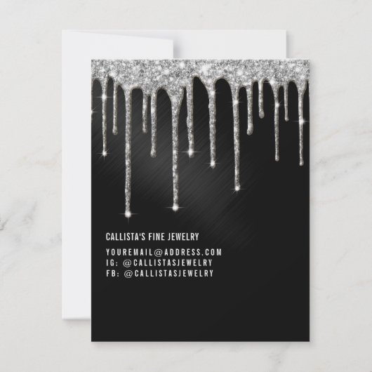 Chic Zilver Zwart Metallic Glitter Druppels Kortin Bedankkaart (Achterkant)
