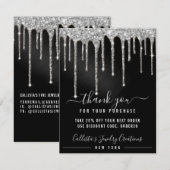 Chic Zilver Zwart Metallic Glitter Druppels Kortin Bedankkaart (Voorkant / Achterkant)
