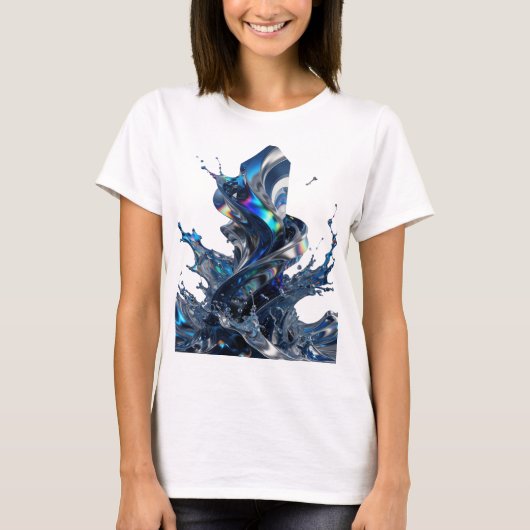Chic Zilveren ABSTRACTE KUNST Grafische T-shirt (Voorkant)