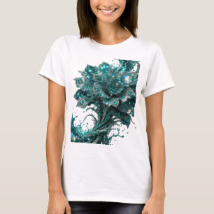 Chic Zilveren BLAUWE GEJUVELDEDE BLOEM Slogan T-sh T-shirt