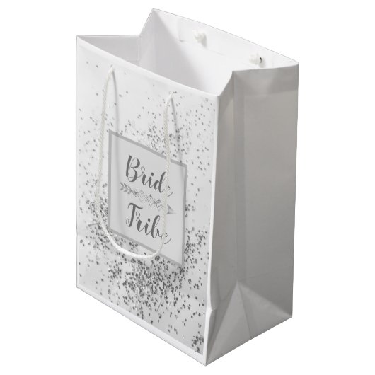 Chic Zilveren Confetti Bruid Tribe Medium Cadeauzakje (Voorkant Gekanteld)