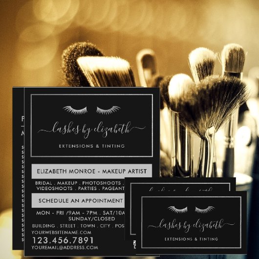 Chic Zilveren Folie Wimpers Schoonheid Make-up Art Flyer