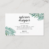 Chic zilveren folie witte tropische groene waterve visitekaartje (Achterkant)